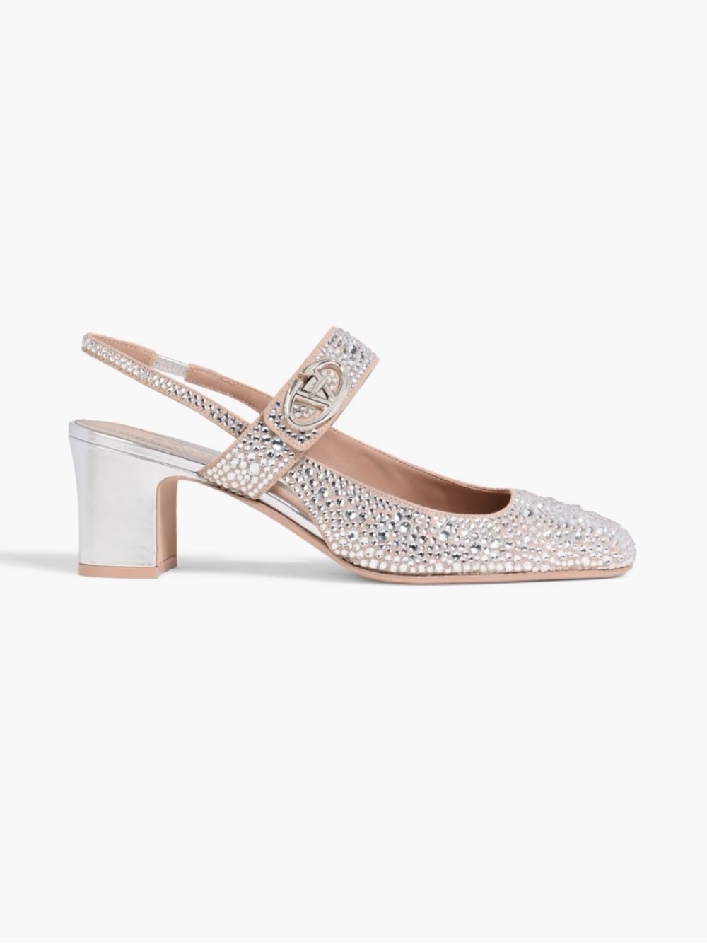 Valentino Garavani Silver Crystal Mary Jane Slingback Pumps